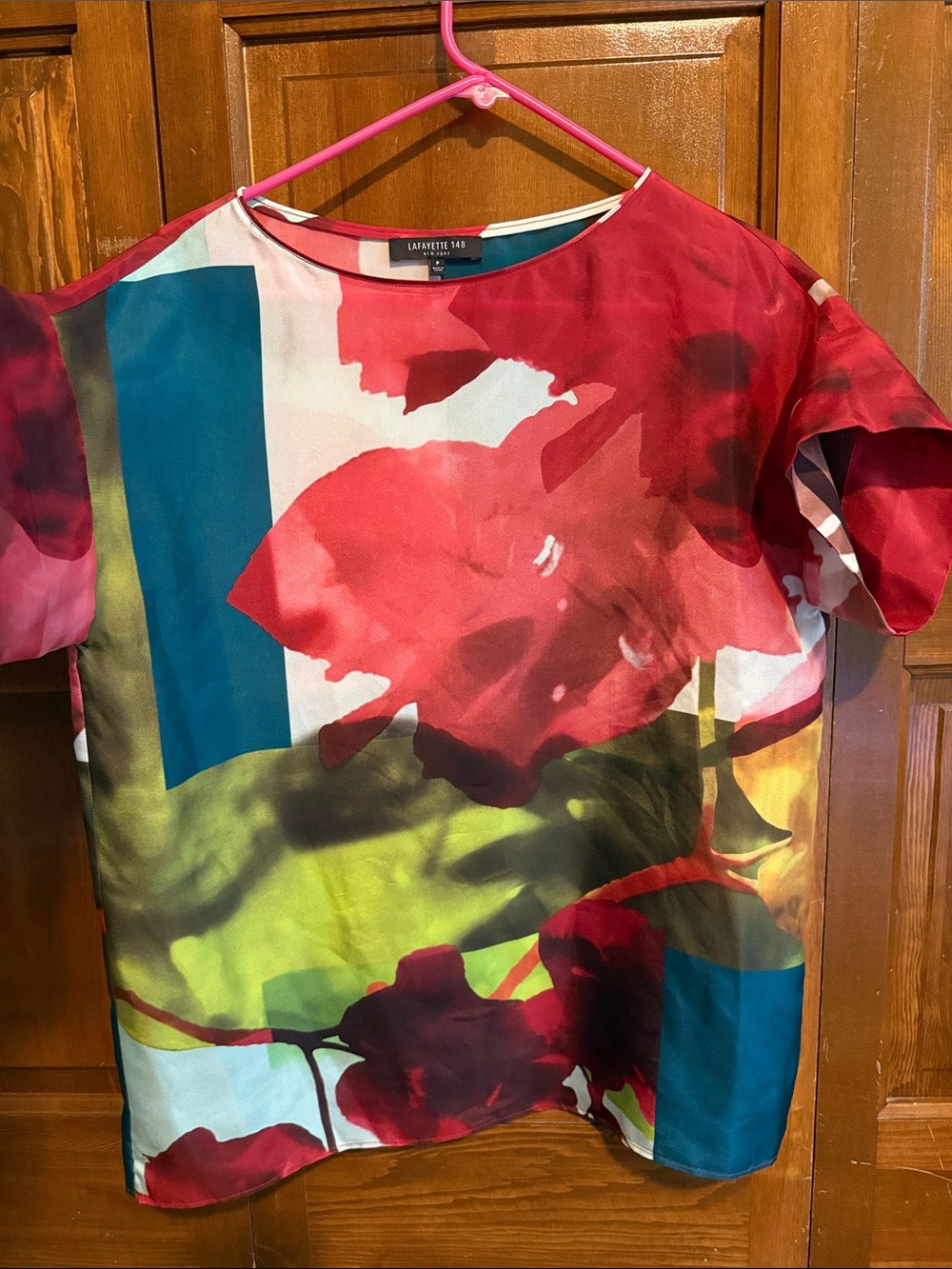 Lafayette 148 New York Multicolor Floral Silk Blouse - Red, Teal, Green